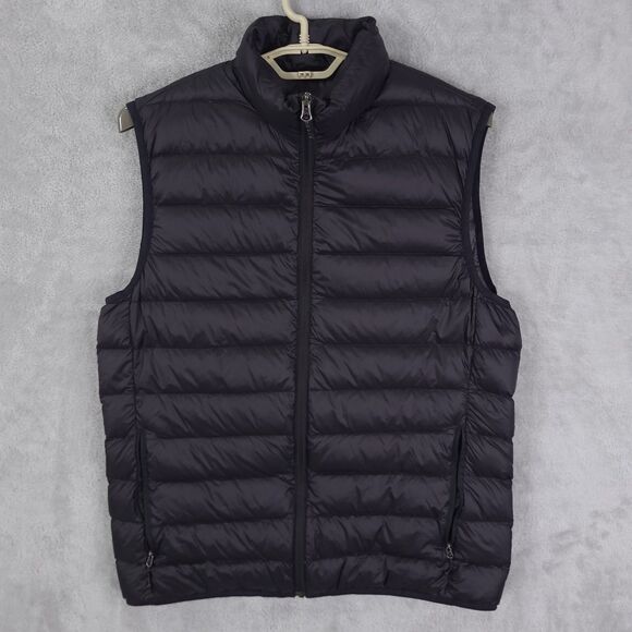 Eddie Bauer Puffer Vest Mens M Full Zip Black 80% Down Lightweight Outdoors Logo - Picture 1 of 12